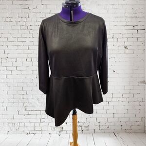 Elegant Lane Bryant Asymmetric Peplum Knit Top Black Scuba Knit Plus SZ 18/20